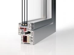 Profilquerschnitt Kunststoff-Aluminium-Fenster PaXplus 4 Therm Alublend flächenbündig