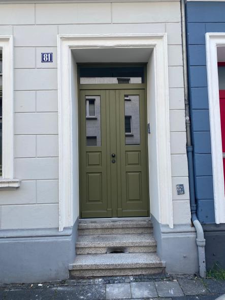 Zweiflügelige Holzhaustüür olivgrün von außen